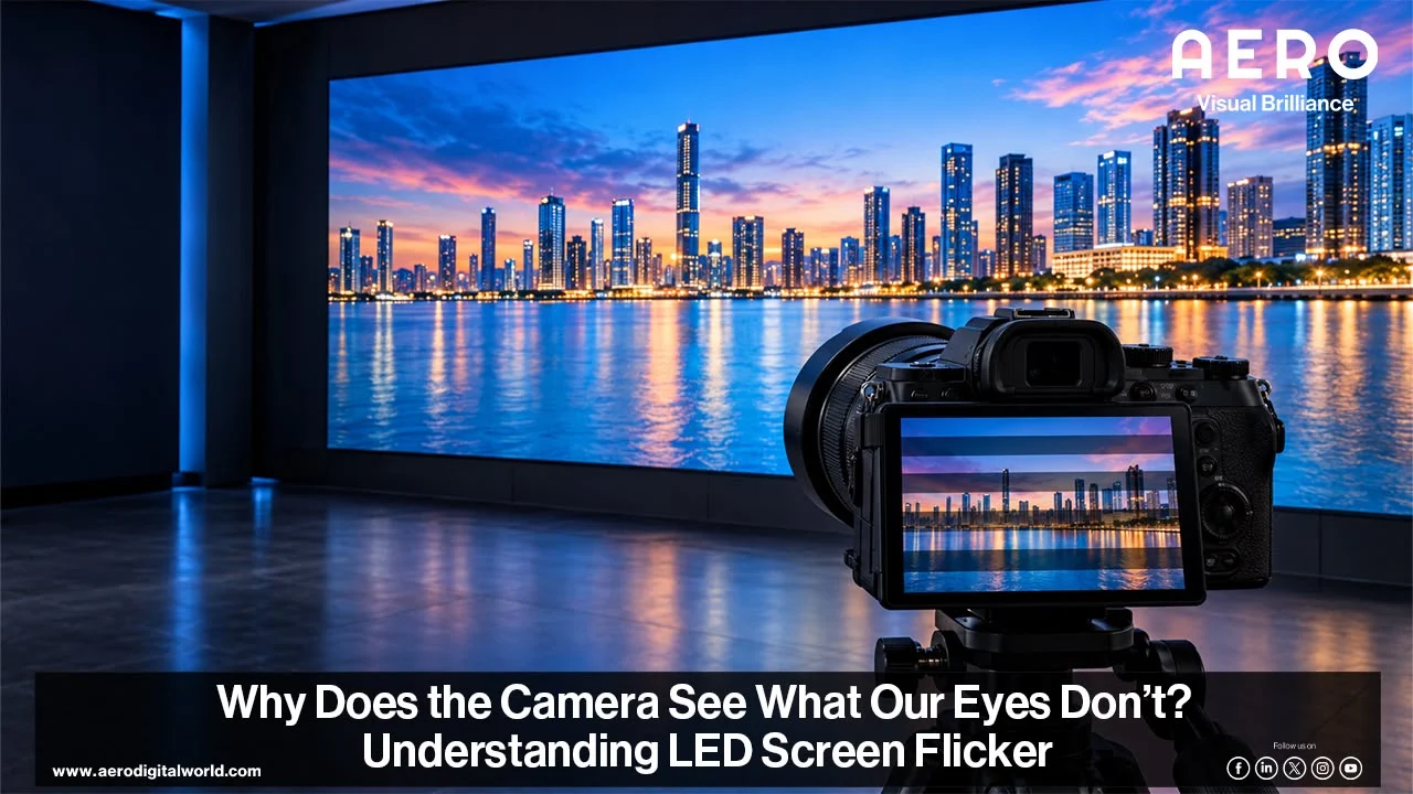 LED screen flicker on camera: camera recording an LED screen with horizontal dark bands visible in the video