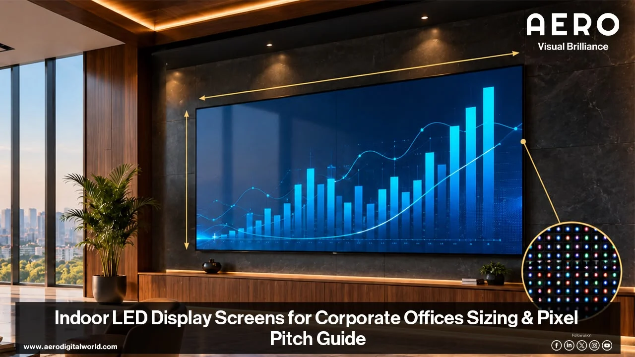 Indoor LED display screen installed in a corporate conference room
